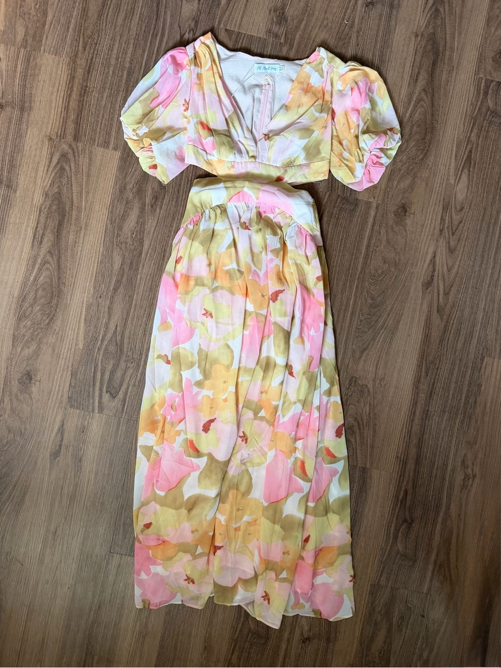 NWT Floral Maxi Dress in Pink, Yellow & Cream with cut outs